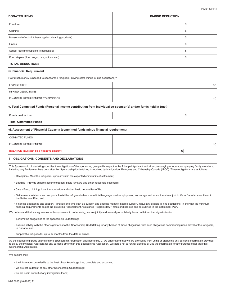 Form IMM5663 Sponsorship Undertaking and Settlement Plan - Community Sponsor (Cs) - Canada, Page 5
