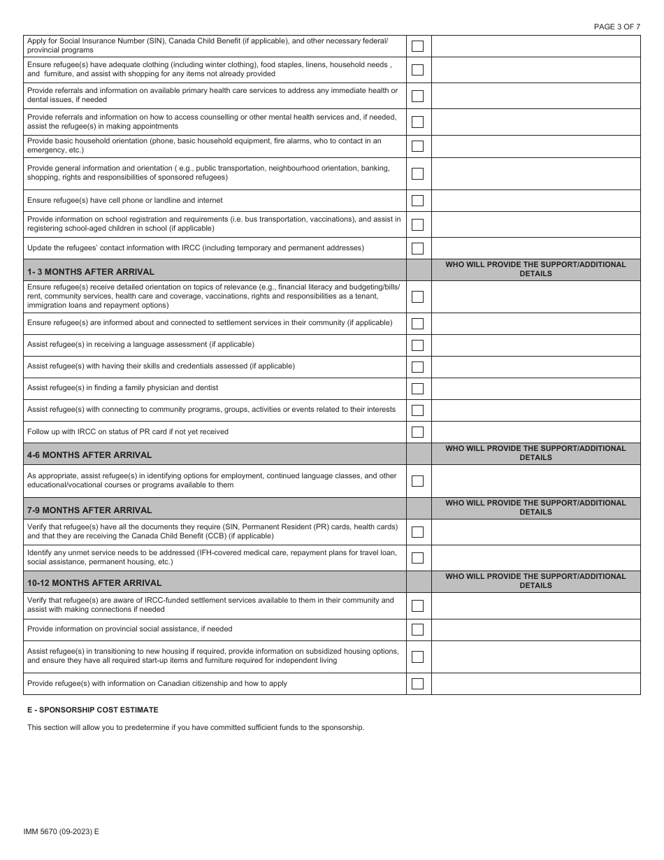 Form IMM5670 Sponsorship Undertaking and Settlement Plan - Groups of Five - Canada, Page 3
