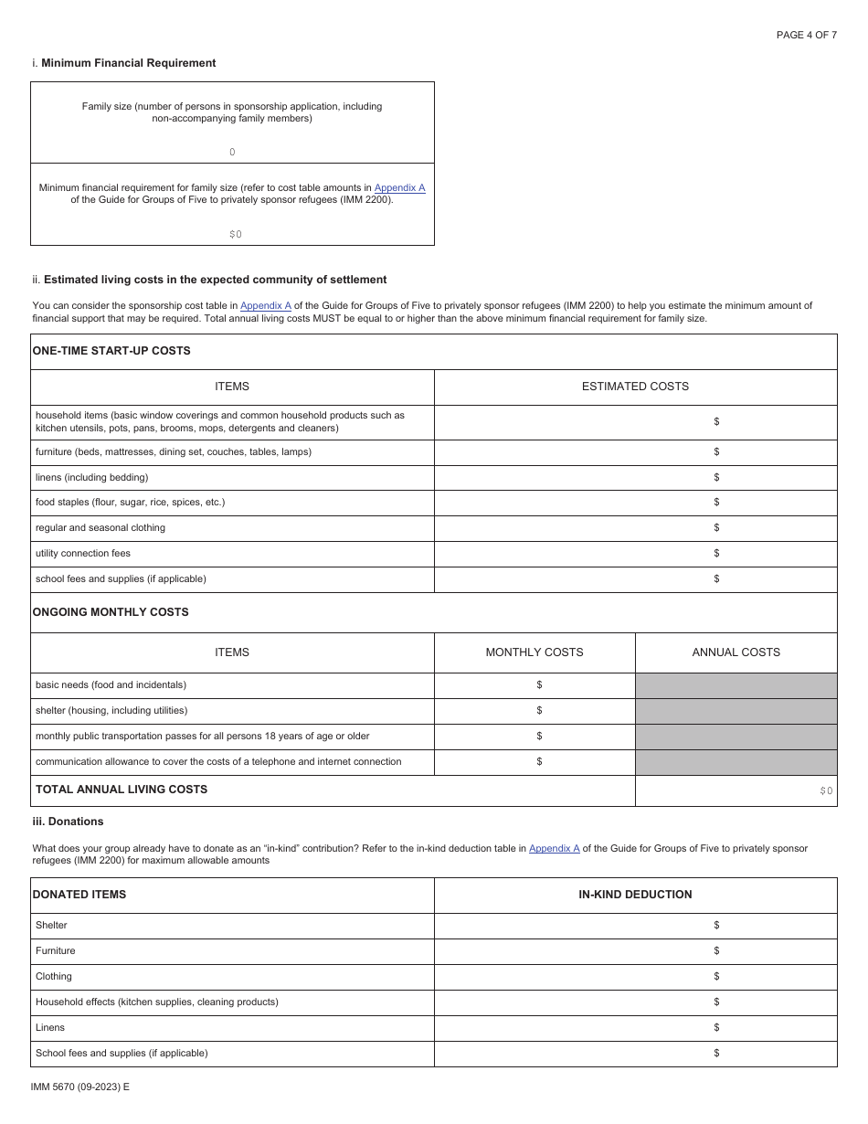Form IMM5670 Sponsorship Undertaking and Settlement Plan - Groups of Five - Canada, Page 4