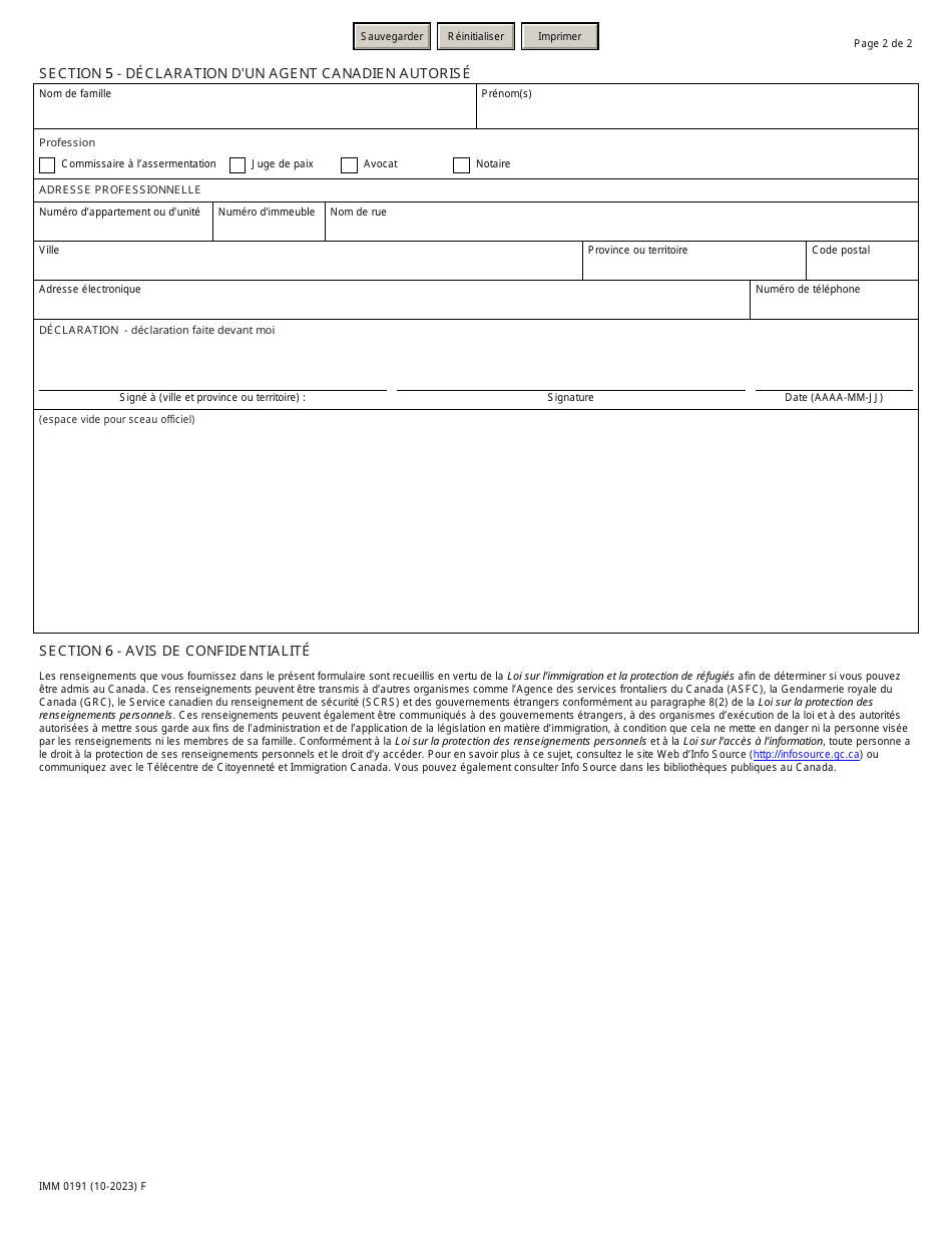 Forme IMM0191 Declaration Solennelle Attestant Le Lien De Parente Entre Le Citoyen Canadien Ou Resident Permanent Et Letranger Ukrainien - Canada (French), Page 2