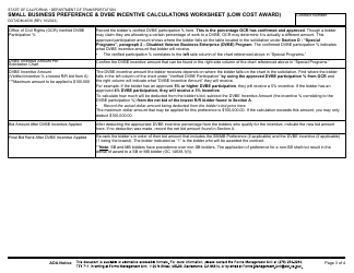 Form DOT ADM-4038 Small Business Preference &amp; Dvbe Incentive Calculations Worksheet (Low Cost Award) - California, Page 3