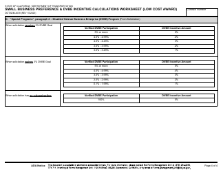 Form DOT ADM-4038 Small Business Preference &amp; Dvbe Incentive Calculations Worksheet (Low Cost Award) - California, Page 4