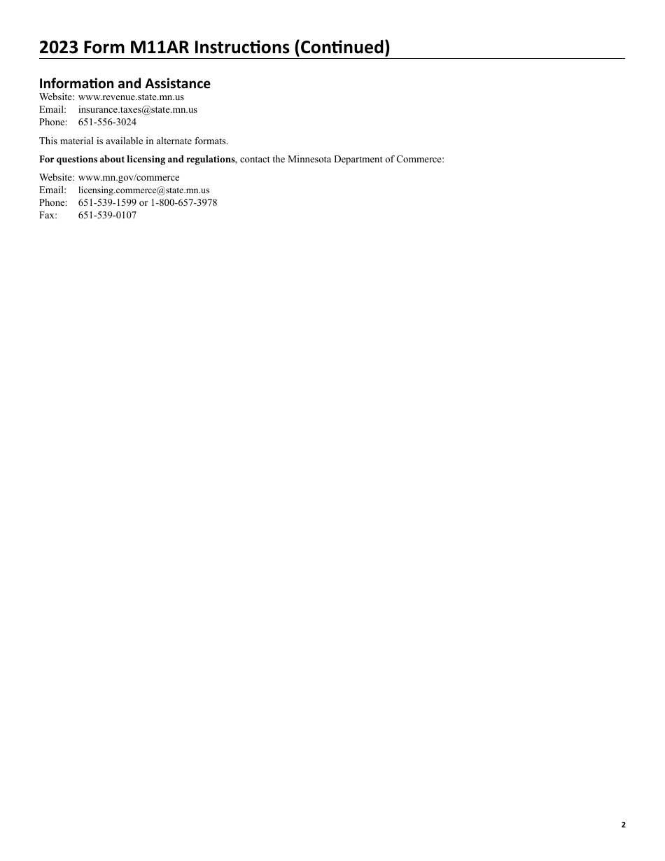 Form M11AR Fire Insurance Tax (Retaliatory Schedule) - Minnesota, Page 3