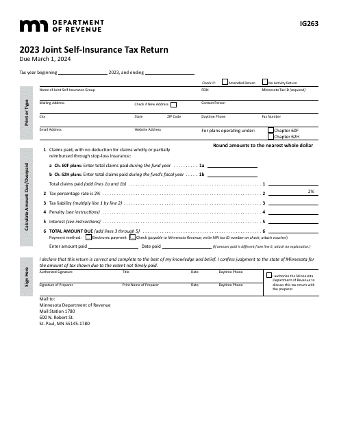 Form IG263 Joint Self-insurance Tax Return - Minnesota, 2023