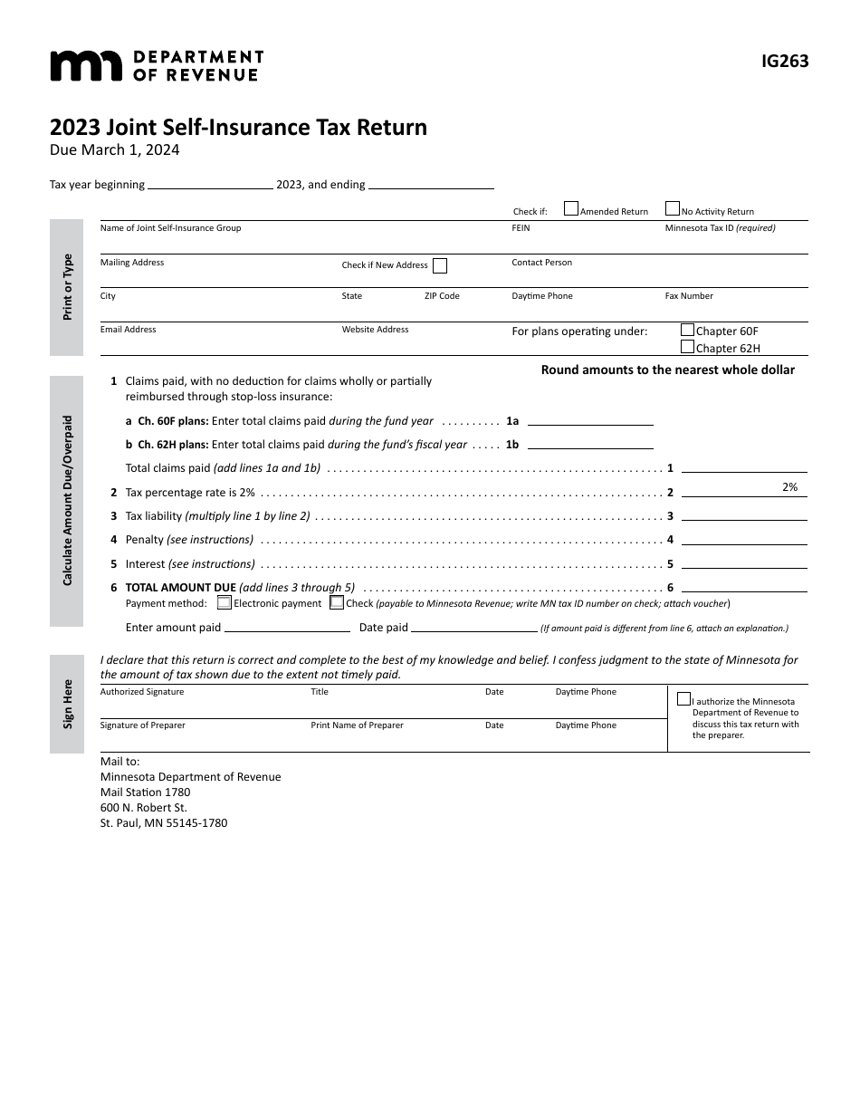 Form IG263 Joint Self-insurance Tax Return - Minnesota, Page 1