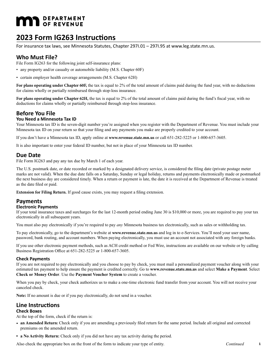 Form IG263 Joint Self-insurance Tax Return - Minnesota, Page 2