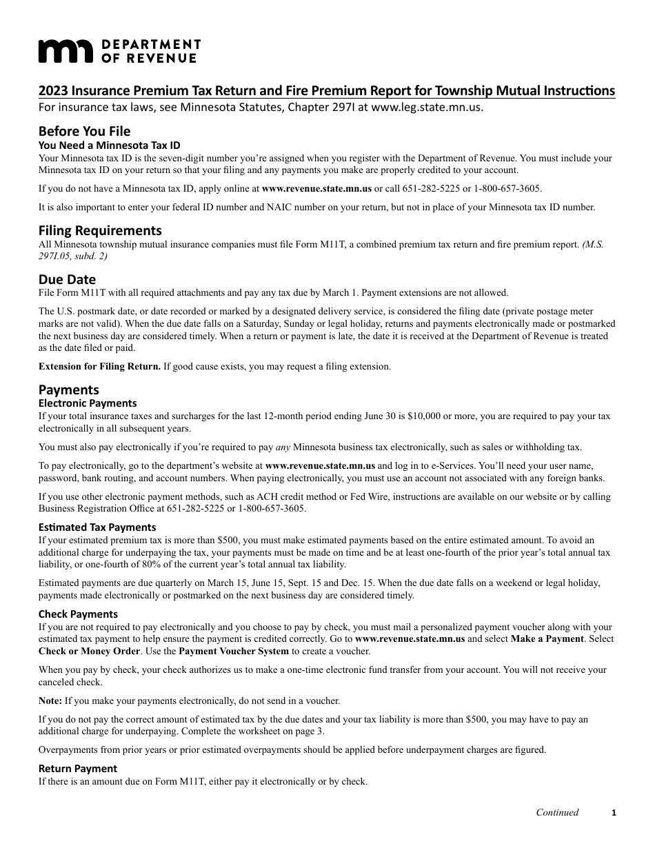 Form M11T Insurance Premium Tax Return and Fire Premium Report for Township Mutual - Minnesota, Page 2