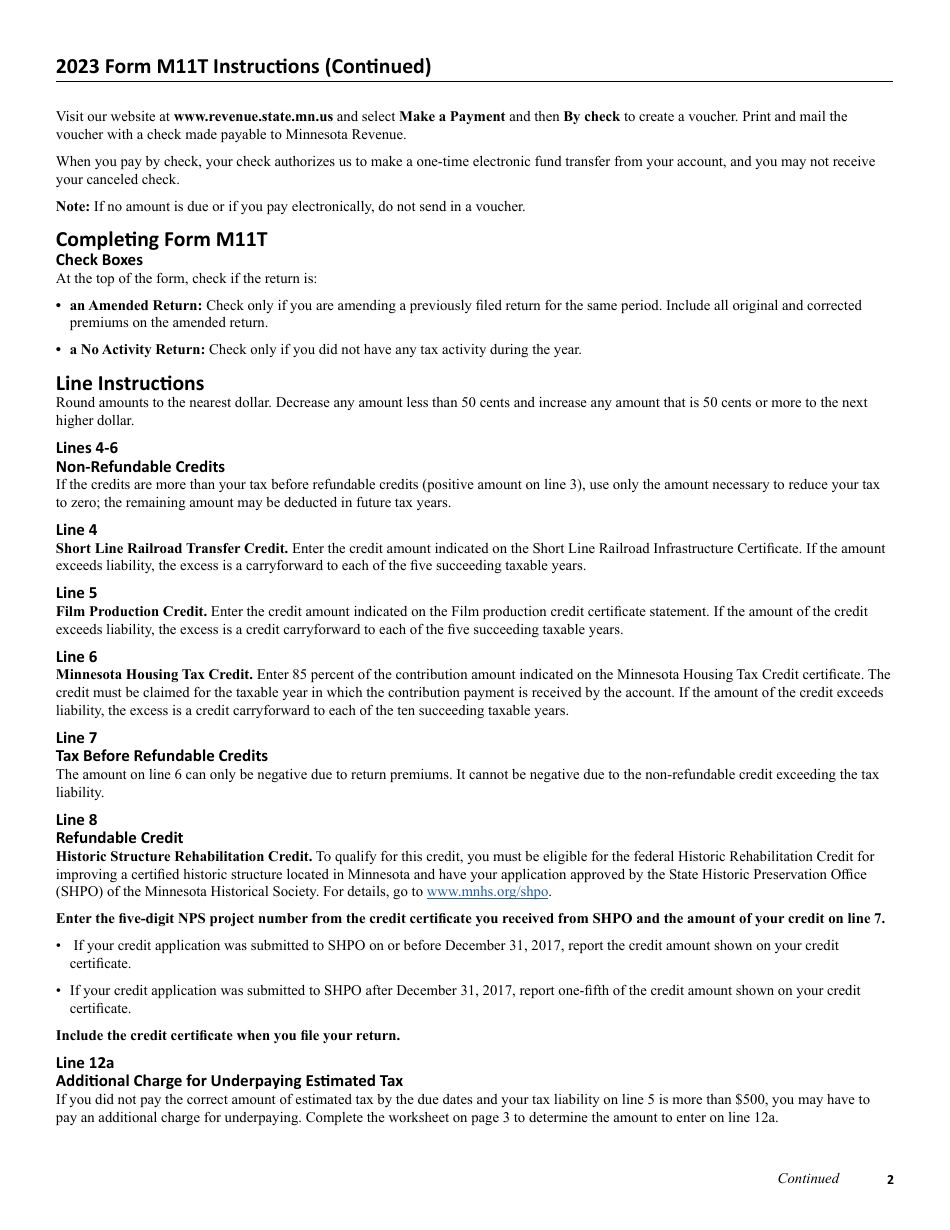 Form M11T Insurance Premium Tax Return and Fire Premium Report for Township Mutual - Minnesota, Page 3