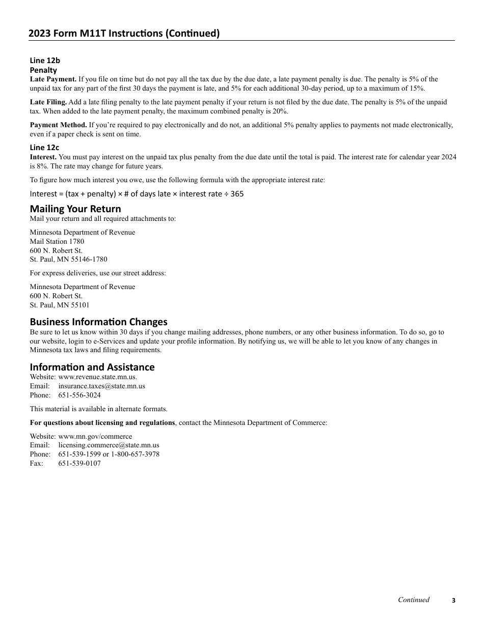 Form M11T Insurance Premium Tax Return and Fire Premium Report for Township Mutual - Minnesota, Page 4
