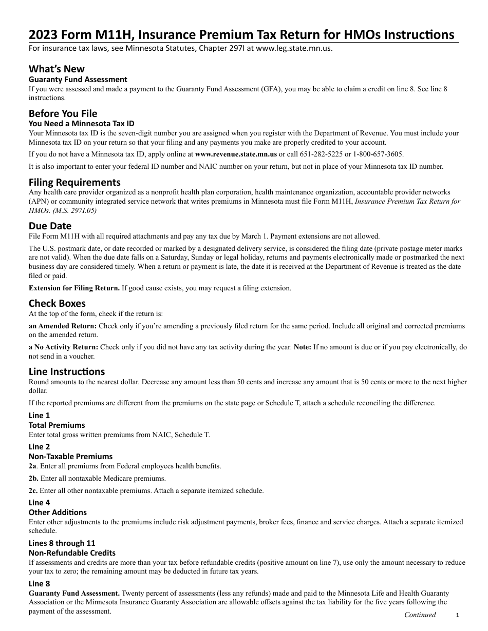 Form M11H Insurance Premium Tax Return for Hmos - Minnesota, Page 2