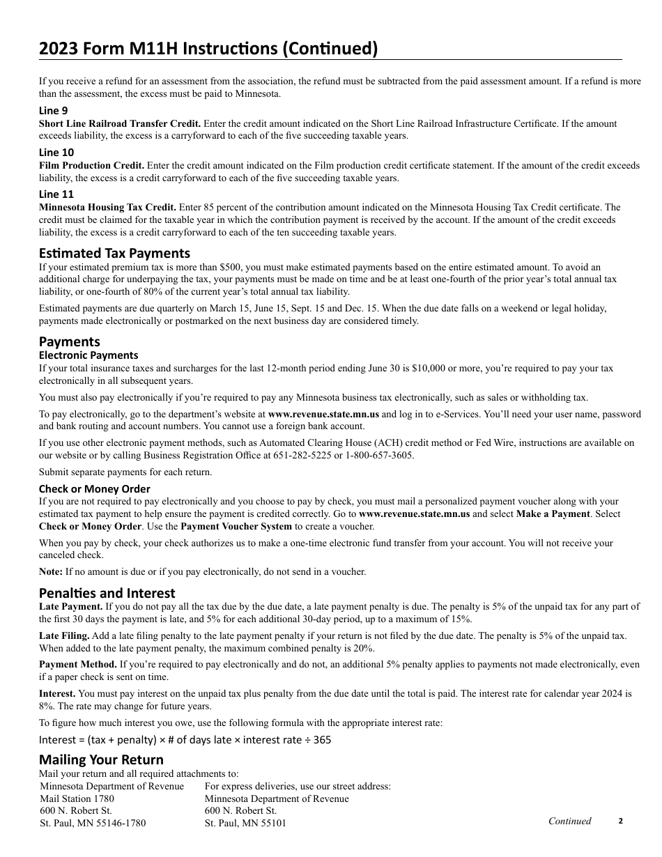 Form M11H Insurance Premium Tax Return for Hmos - Minnesota, Page 3