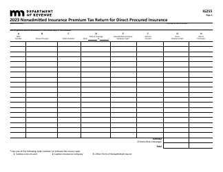 Form IG255 Nonadmitted Insurance Premium Tax Return for Direct Procured Insurance - Minnesota, Page 2
