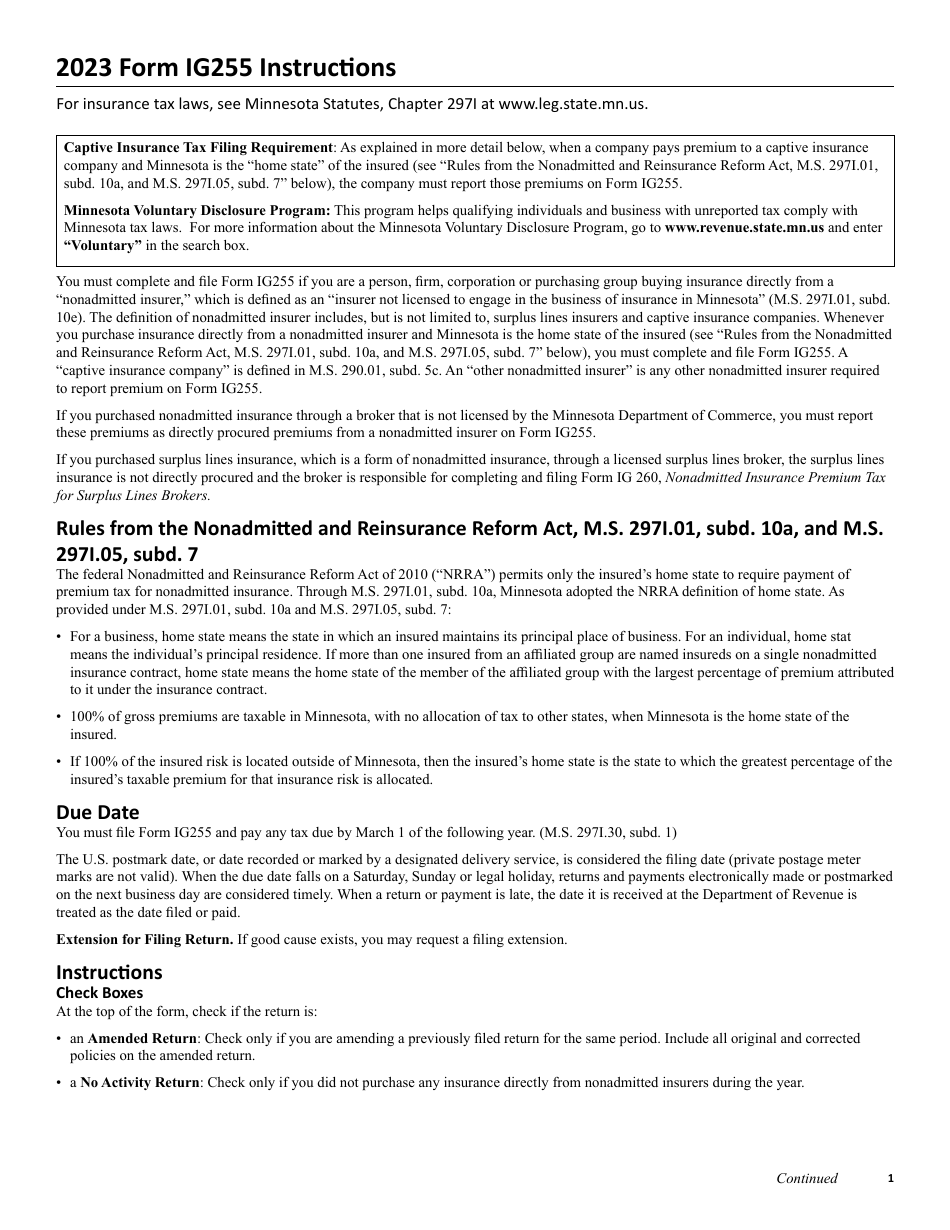 Form IG255 Nonadmitted Insurance Premium Tax Return for Direct Procured Insurance - Minnesota, Page 3