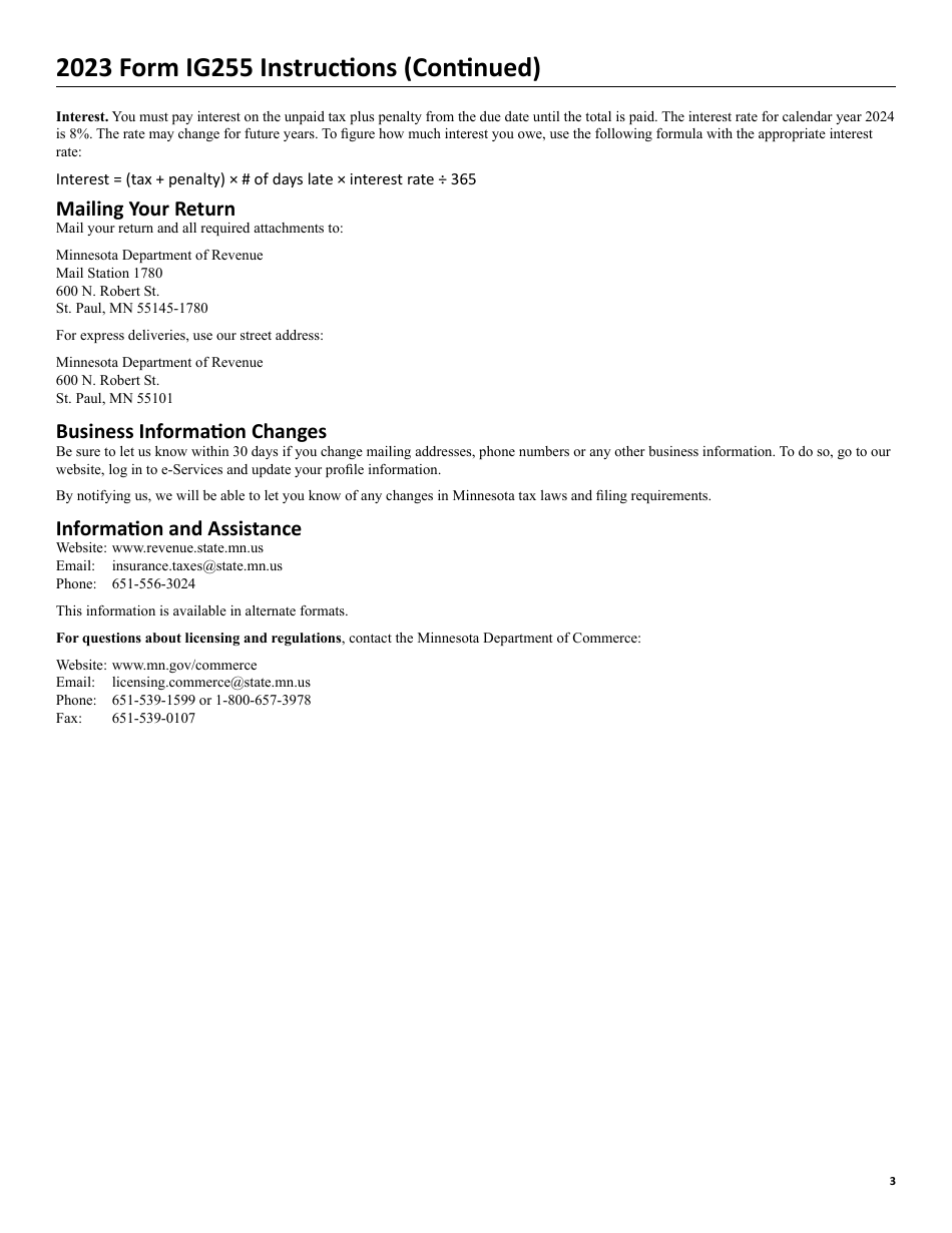 Form IG255 Nonadmitted Insurance Premium Tax Return for Direct Procured Insurance - Minnesota, Page 5