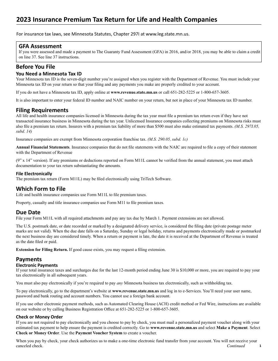 Form M11L Insurance Premium Tax Return for Life and Health Companies - Minnesota, Page 3