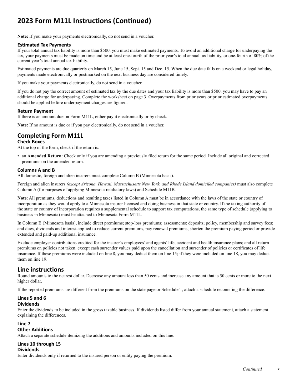 Form M11L Insurance Premium Tax Return for Life and Health Companies - Minnesota, Page 4