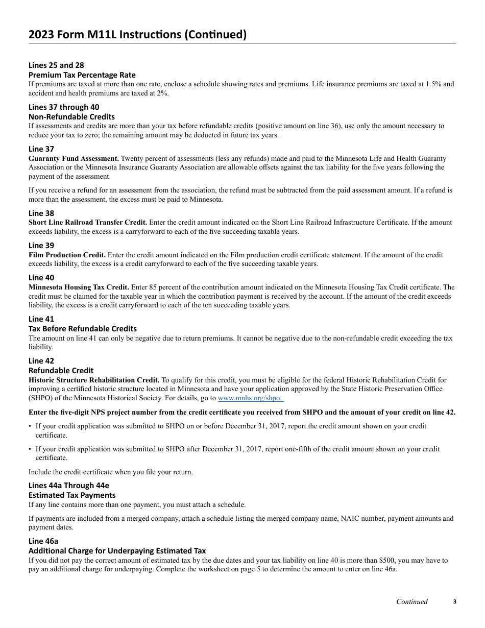 Form M11L Insurance Premium Tax Return for Life and Health Companies - Minnesota, Page 5