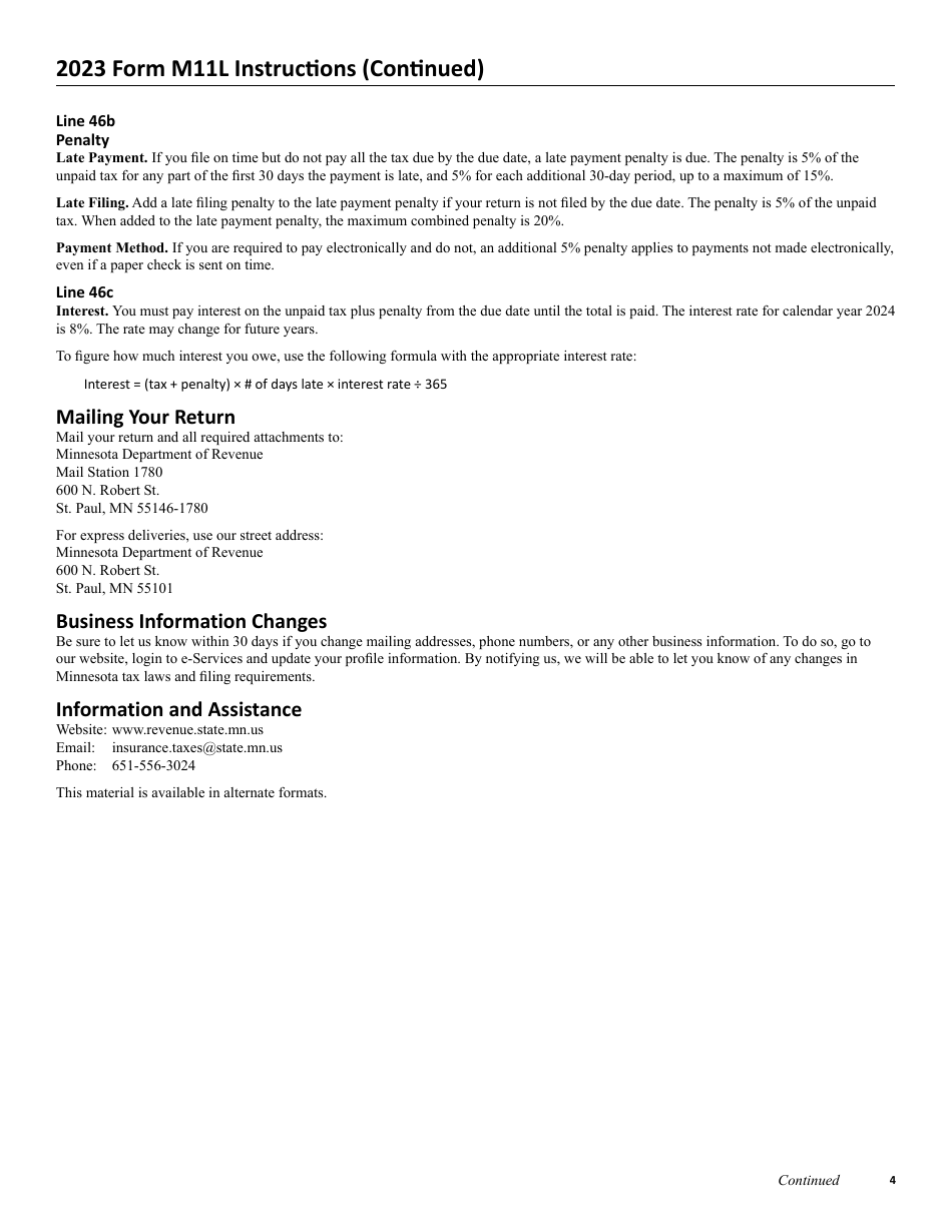 Form M11L Insurance Premium Tax Return for Life and Health Companies - Minnesota, Page 6