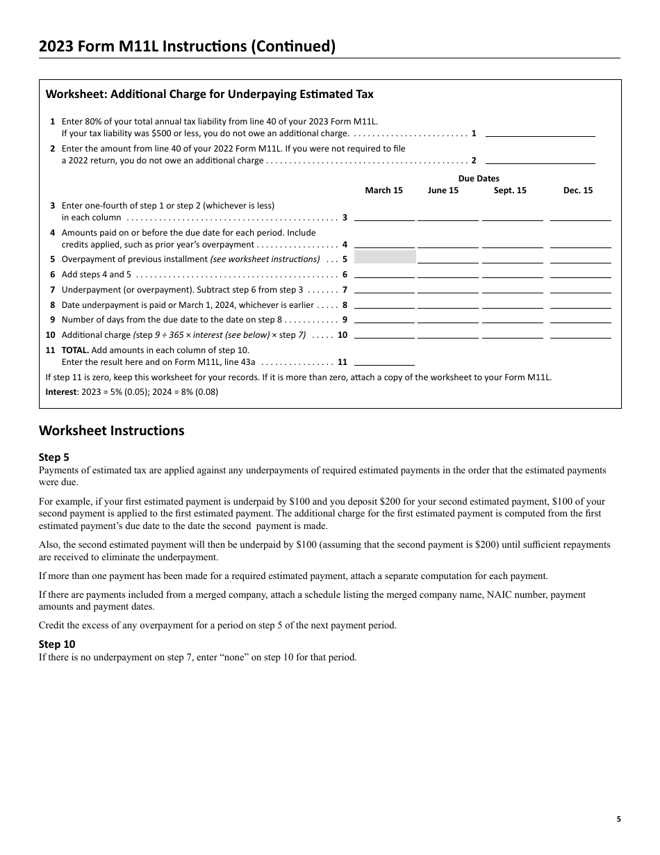 Form M11L Insurance Premium Tax Return for Life and Health Companies - Minnesota, Page 7