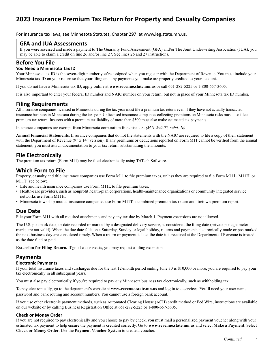 Form M11 Insurance Premium Tax Return for Property and Casualty Companies - Minnesota, Page 3