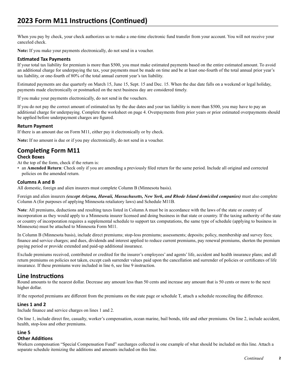 Form M11 Insurance Premium Tax Return for Property and Casualty Companies - Minnesota, Page 4