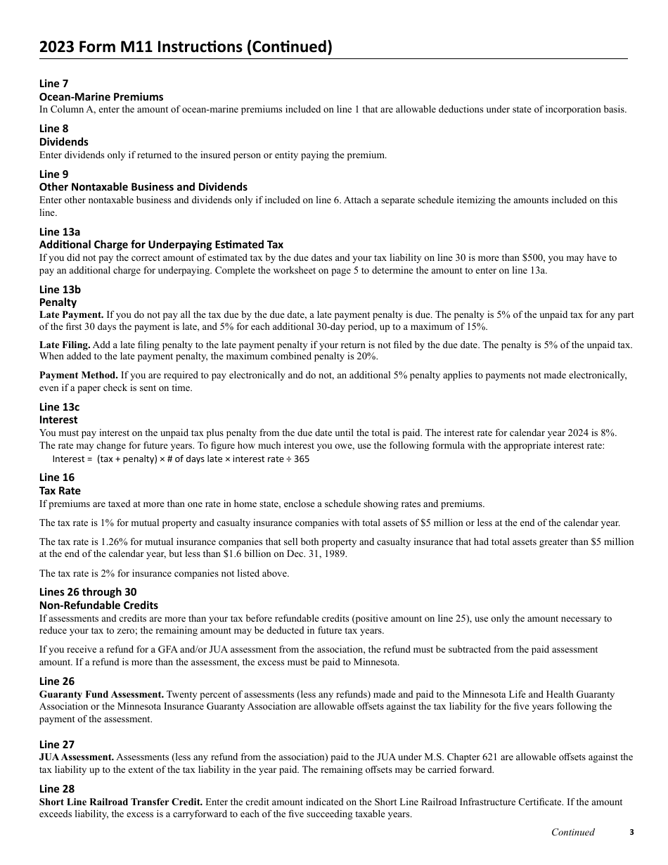 Form M11 Insurance Premium Tax Return for Property and Casualty Companies - Minnesota, Page 5