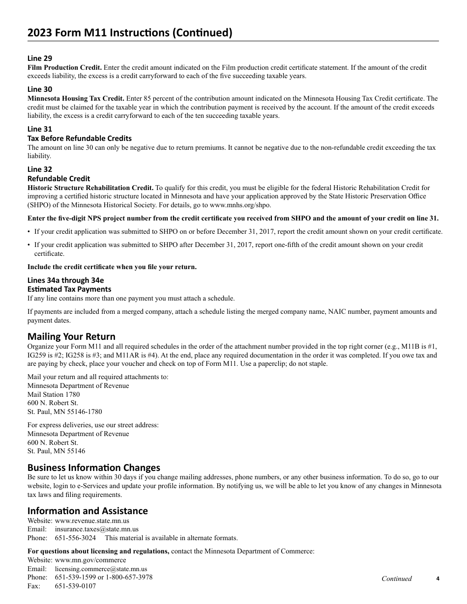 Form M11 Insurance Premium Tax Return for Property and Casualty Companies - Minnesota, Page 6