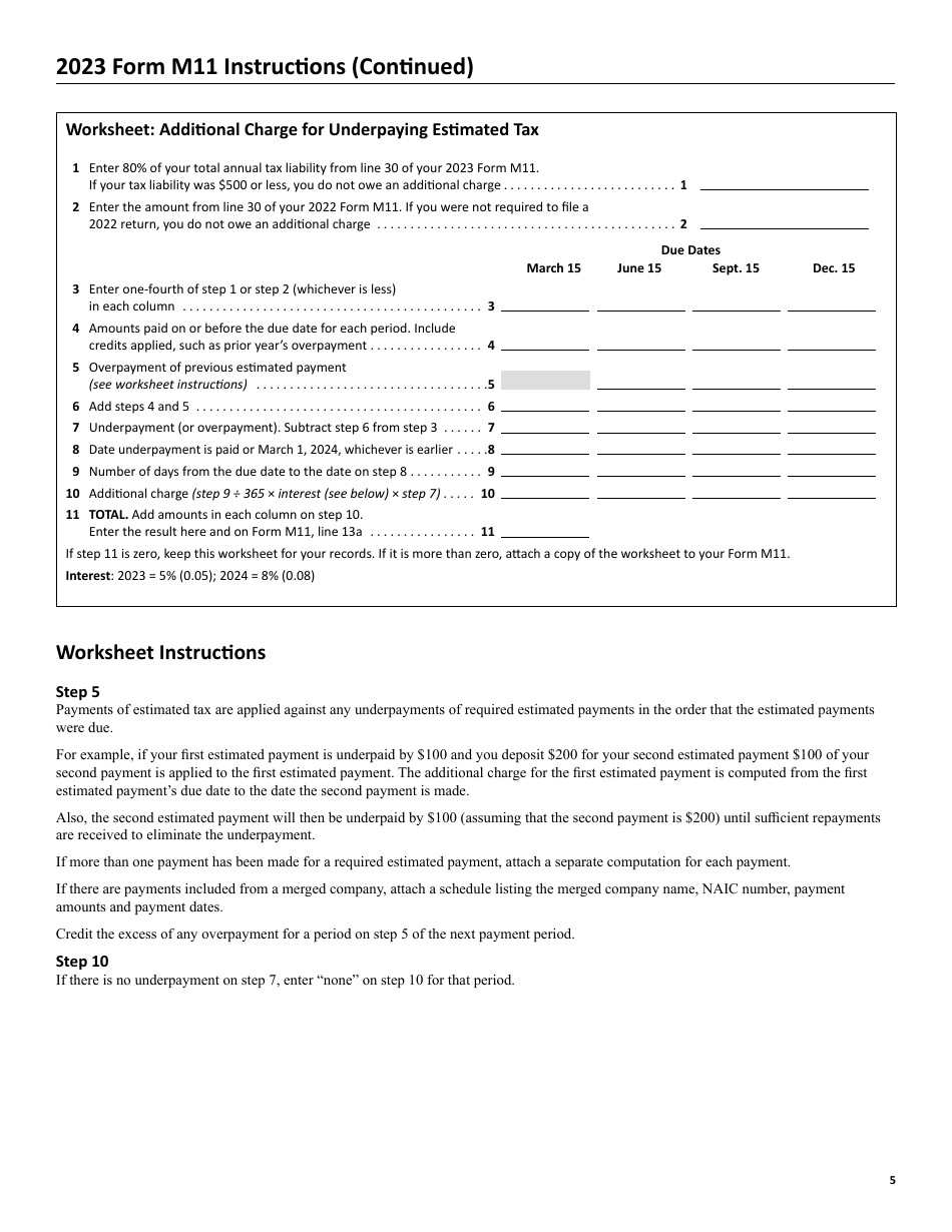 Form M11 Insurance Premium Tax Return for Property and Casualty Companies - Minnesota, Page 7