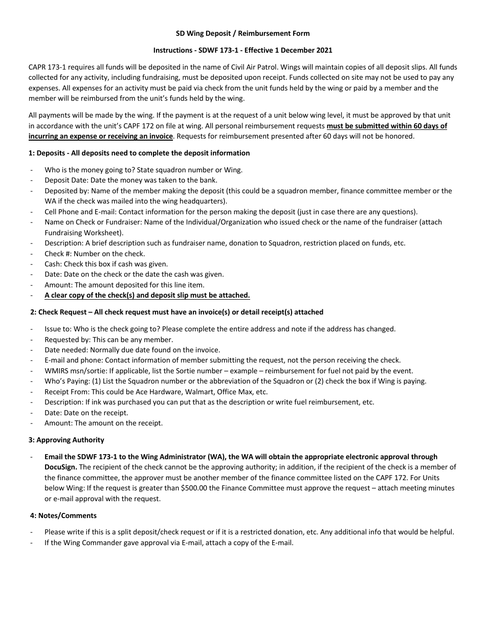Form SDWF173-1 Deposit / Reimbursement Form, Page 2