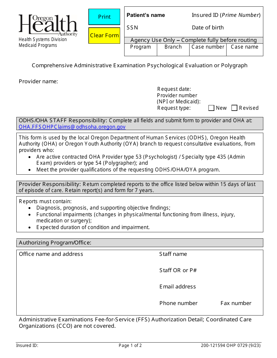 Form OHP0729 Fill Out, Sign Online and Download Fillable PDF, Oregon