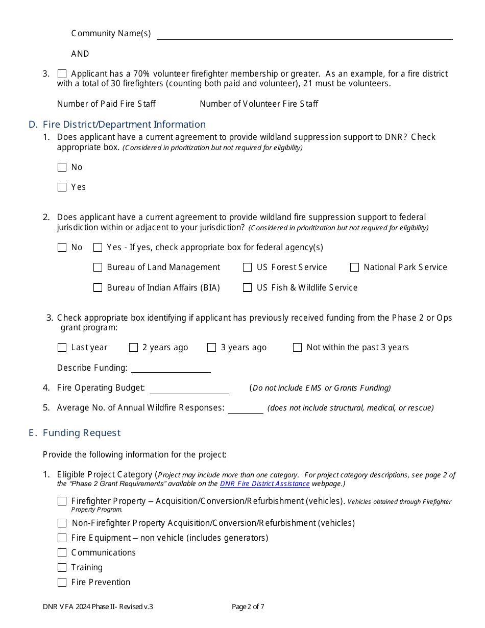 Volunteer Fire Assistance Phase 2 Grant Application - Washington, Page 2