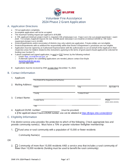 Volunteer Fire Assistance Phase 2 Grant Application - Washington, 2024
