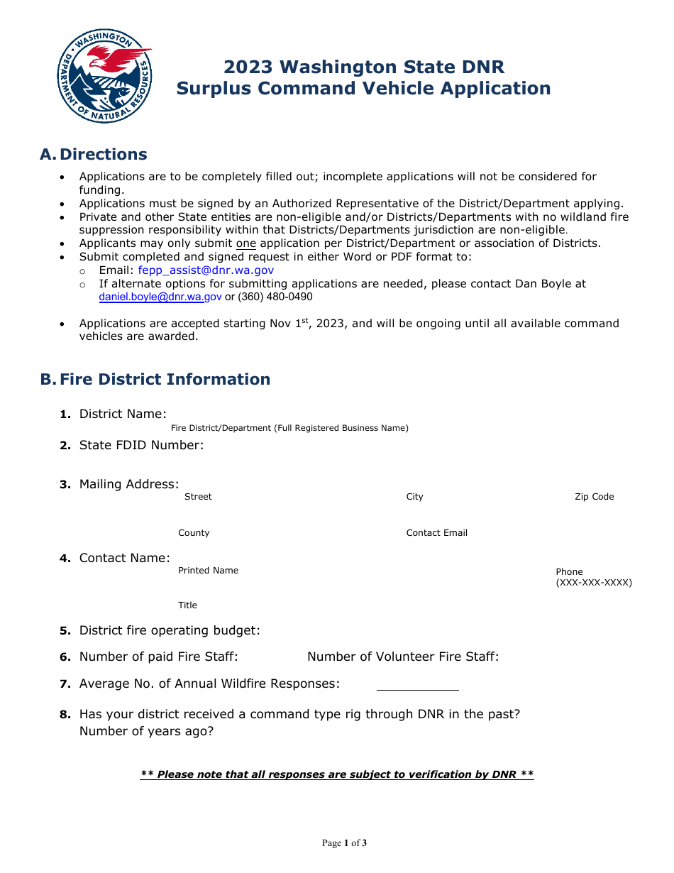 Surplus Command Vehicle Application - Washington, Page 1