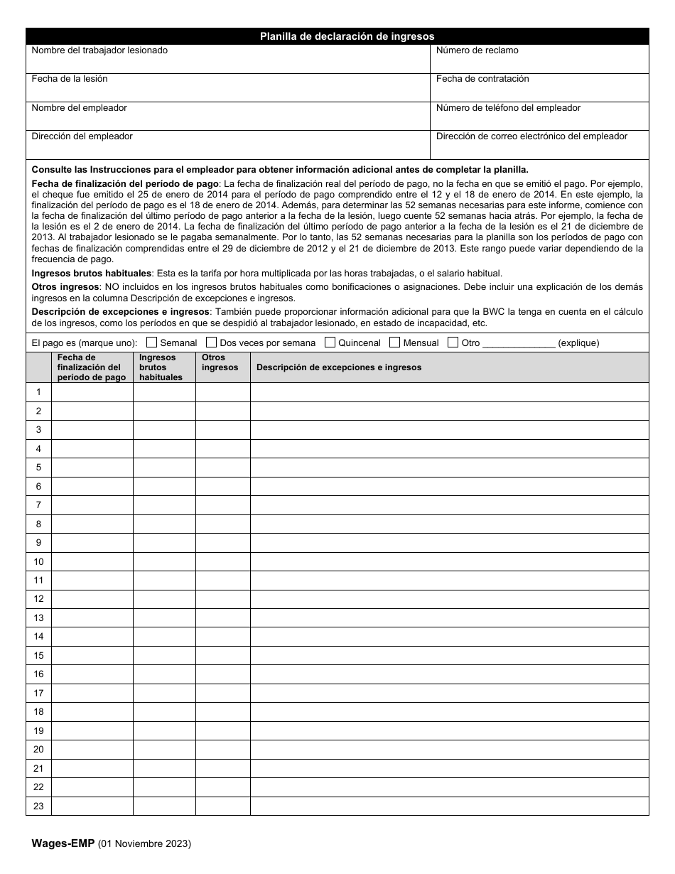 Formulario WAGES-EMP Informe Del Empleador Sobre Las Ganancias Del Empleado - Ohio (Spanish), Page 2