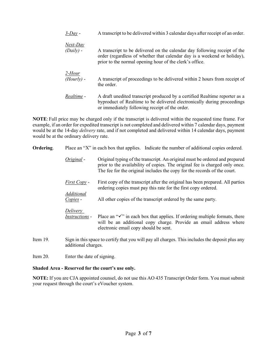 Form AO435 Transcript Order - Nevada, Page 3