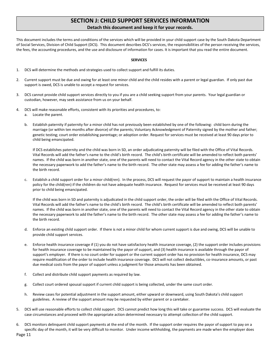 Form DSS-SE-408 Request for Child Support Services - South Dakota, Page 11