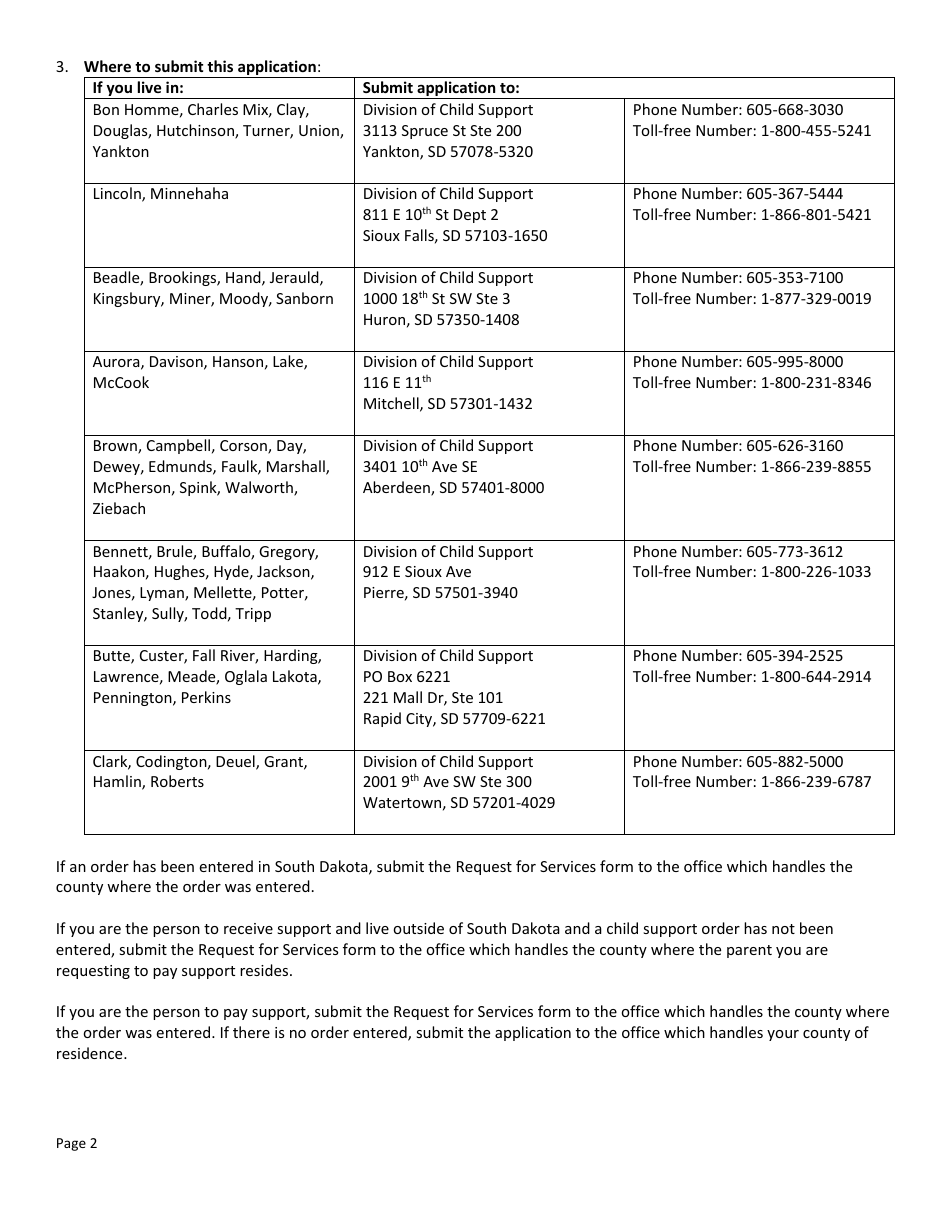 Form DSS-SE-408 Request for Child Support Services - South Dakota, Page 2