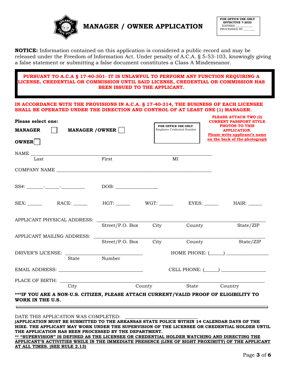 Alarm Systems Company Application - Arkansas, Page 3