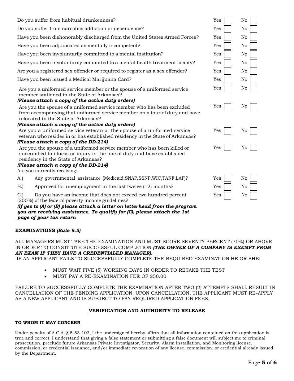 Alarm Systems Company Application - Arkansas, Page 5