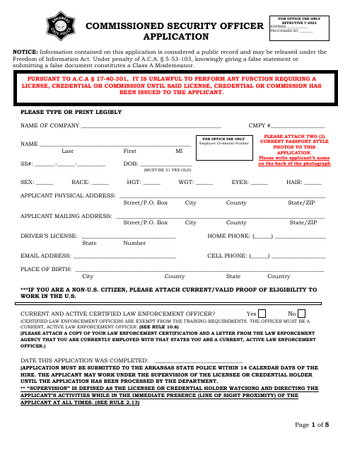 Commissioned Security Officer Application - Arkansas