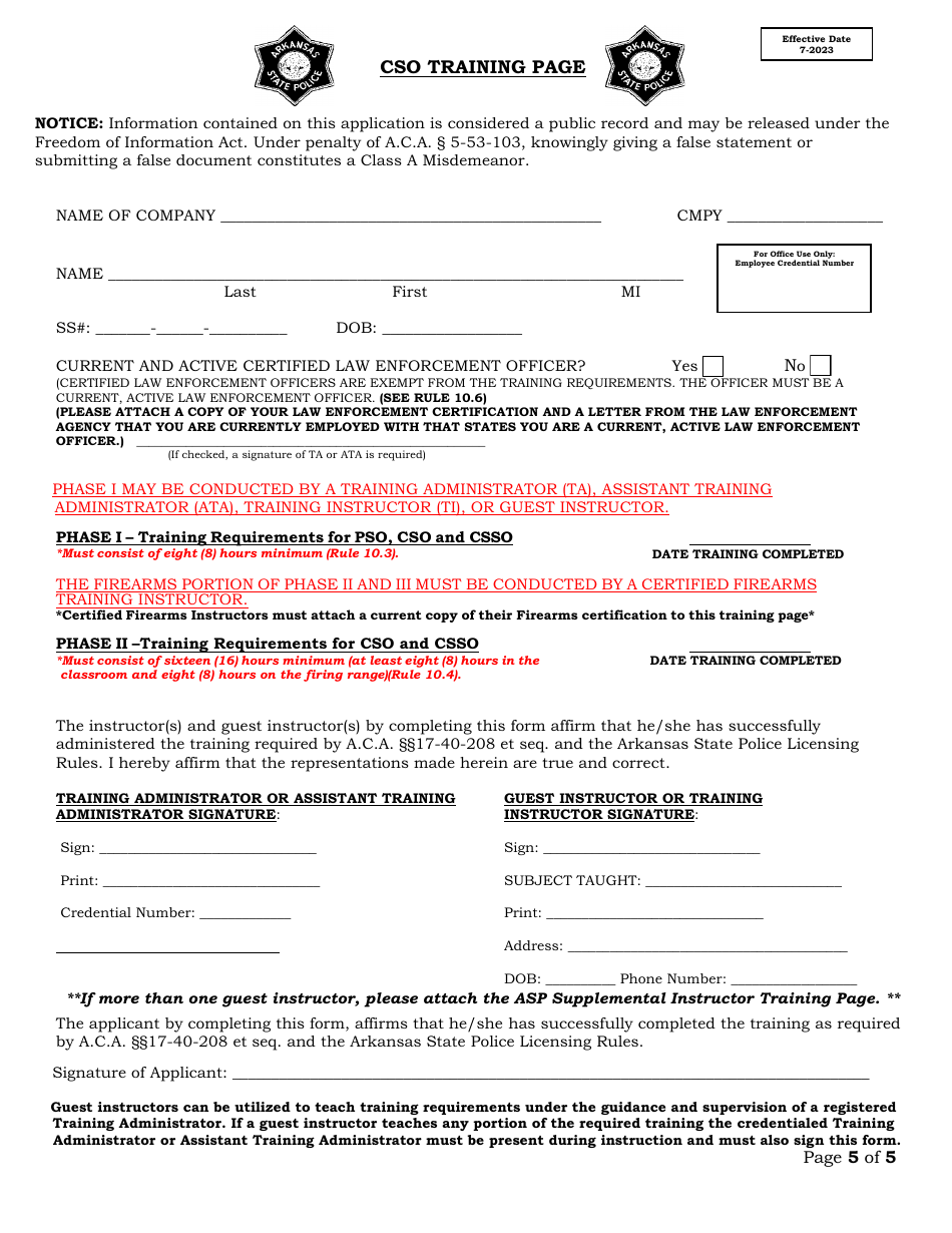 Commissioned Security Officer Application - Arkansas, Page 5