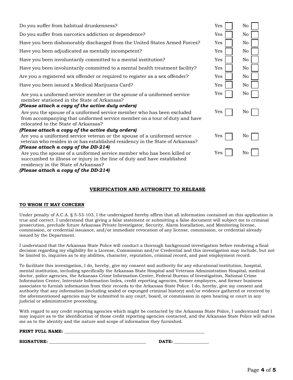 Polygraph Examiner Renewal Application - Arkansas, Page 4