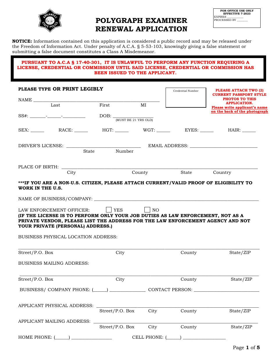 Arkansas Polygraph Examiner Renewal Application Fill Out, Sign Online