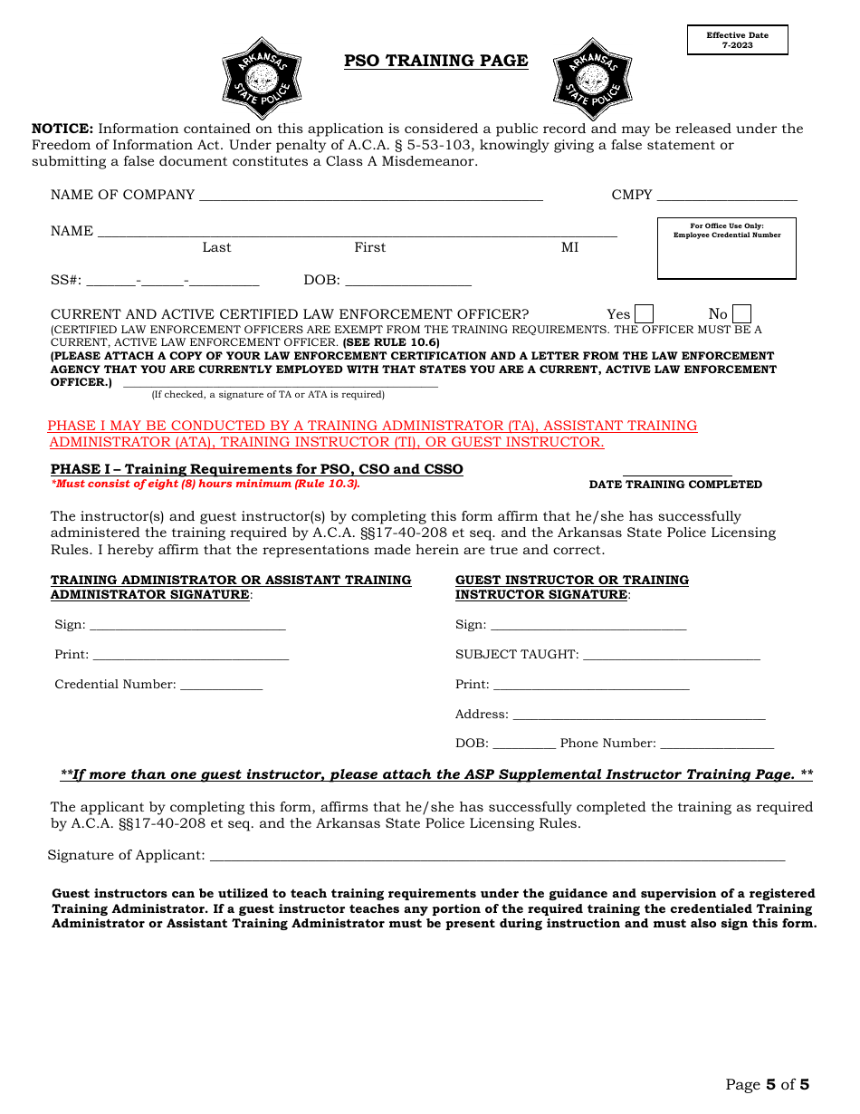 Arkansas Private Security Officer Application Download Fillable PDF