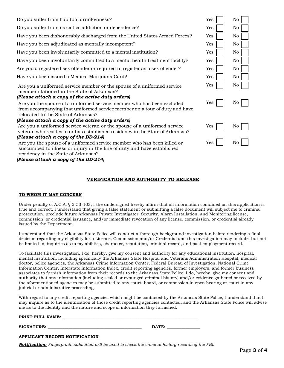 Branch Manager Renewal Application - Arkansas, Page 3