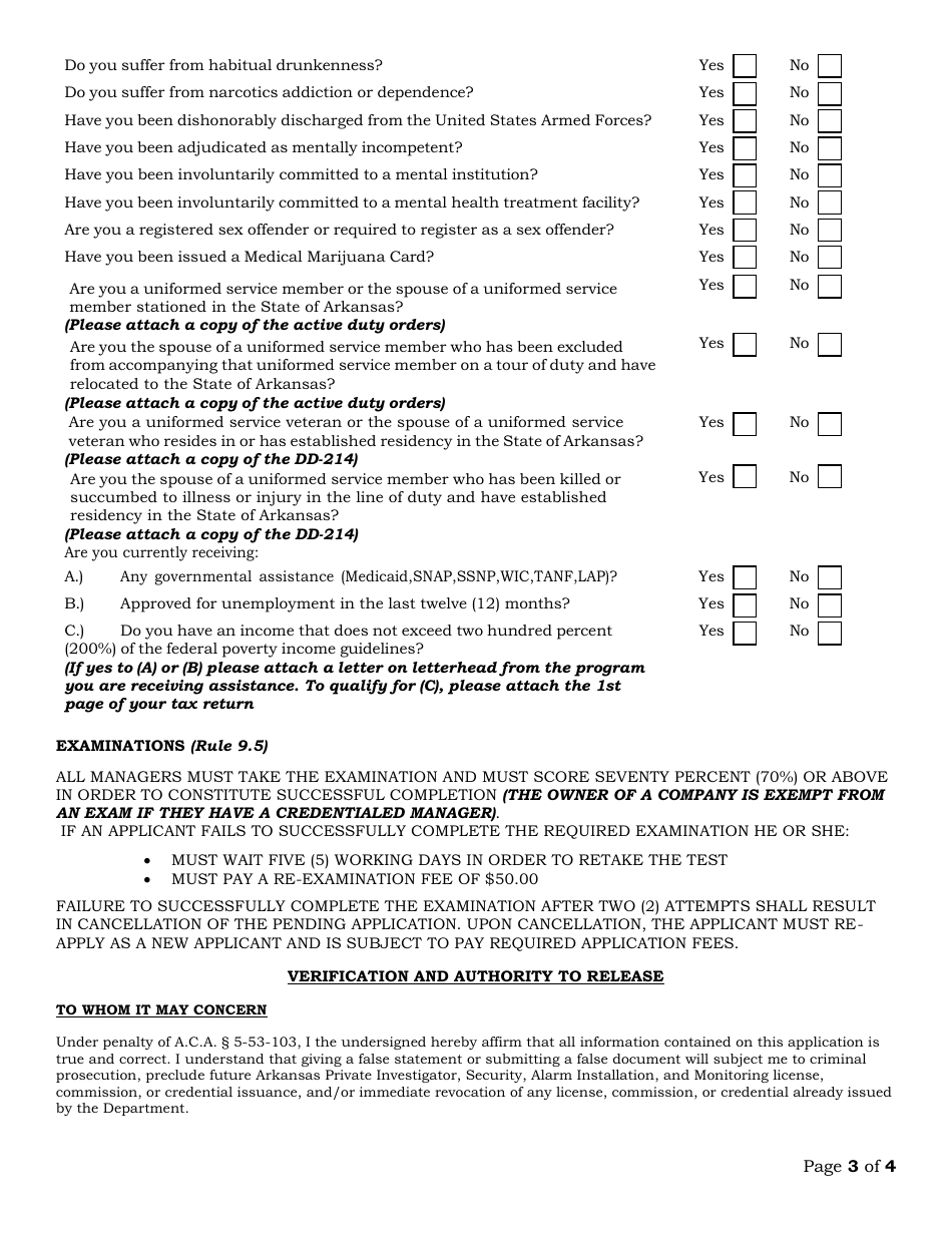 Manager / Owner Application - Arkansas, Page 3