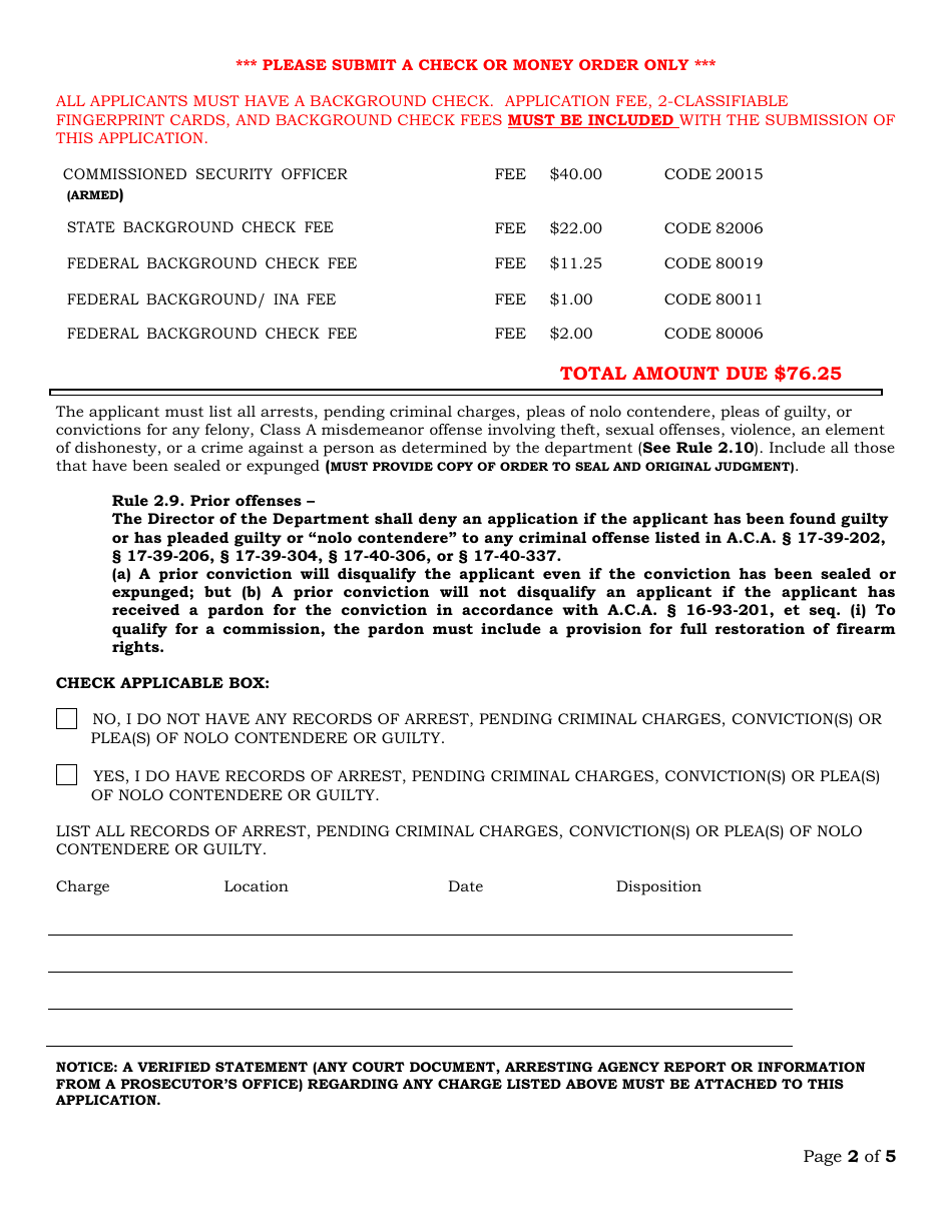 Commissioned Security Officer Renewal Application - Arkansas, Page 2