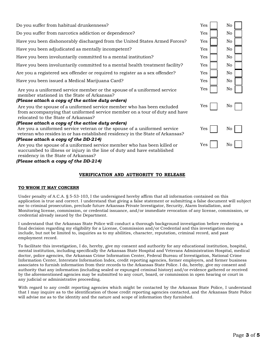 Commissioned Security Officer Renewal Application - Arkansas, Page 3