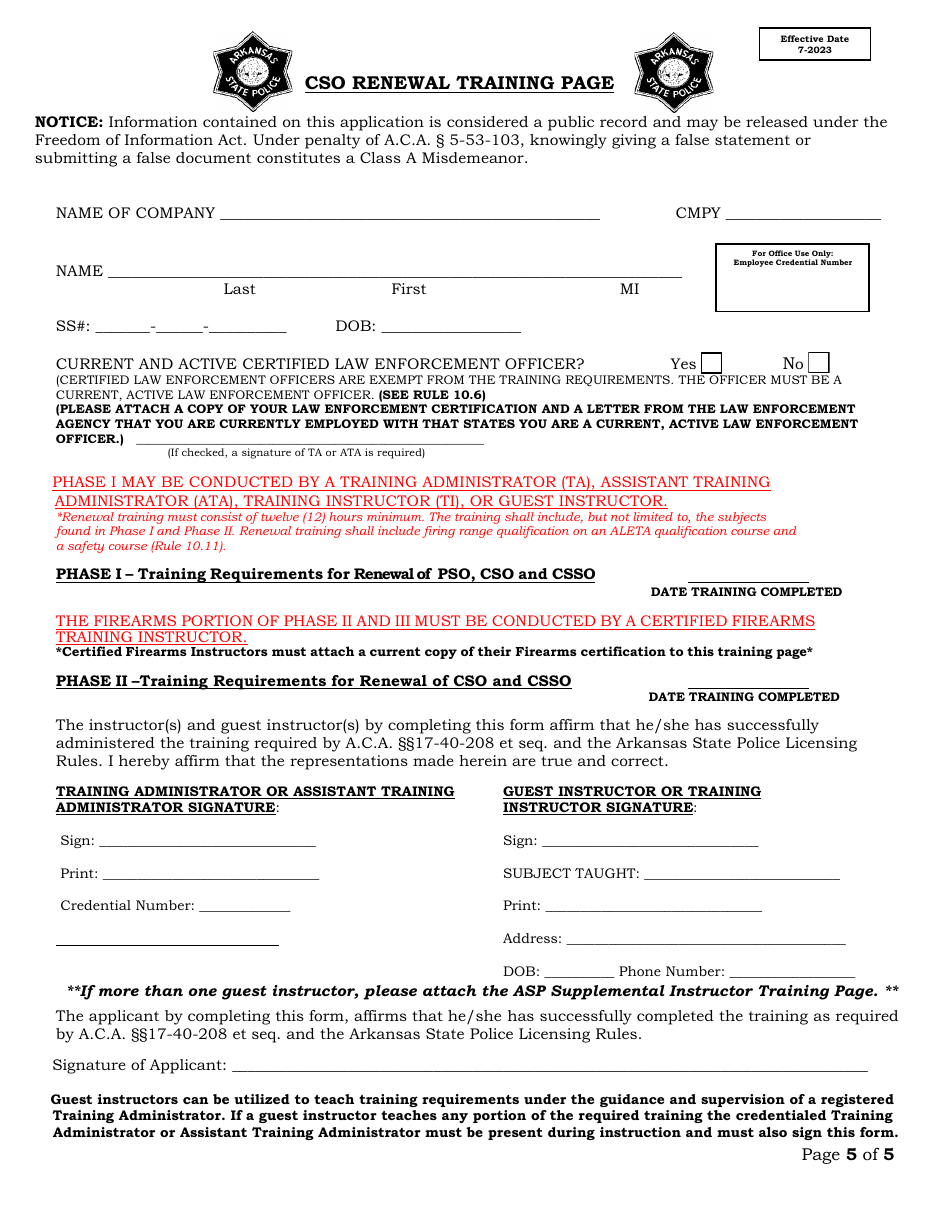 Commissioned Security Officer Renewal Application - Arkansas, Page 5