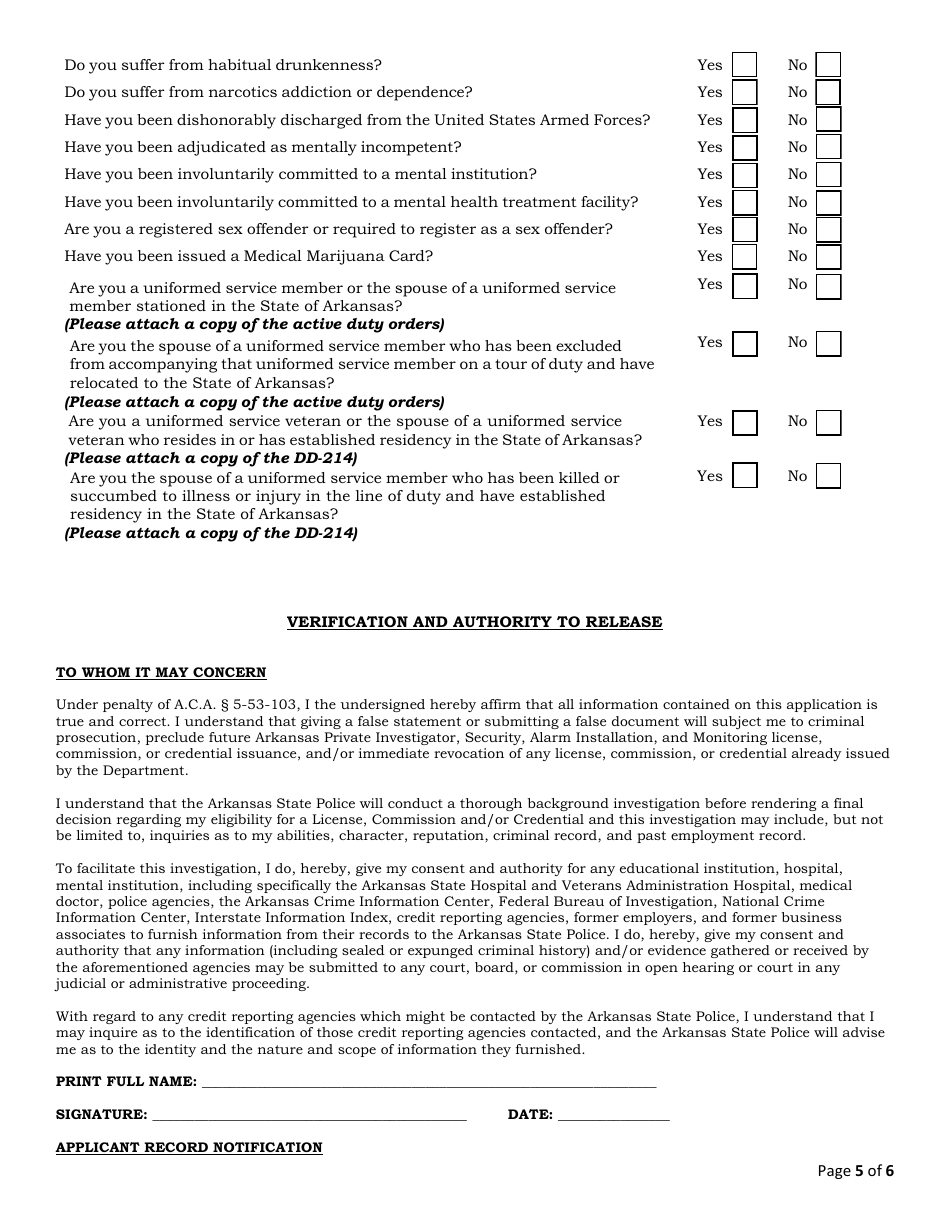 Security or Investigation Company Renewal Application - Arkansas, Page 5